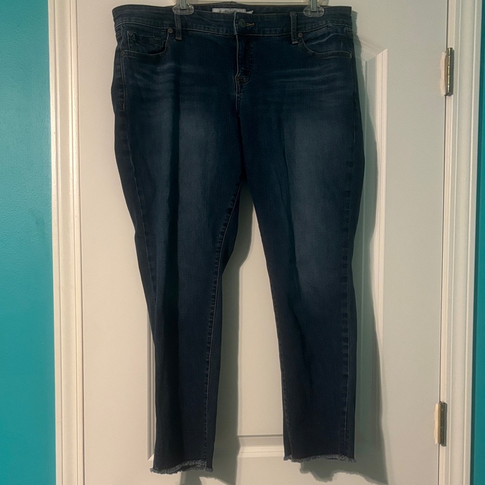 Torrid Dark Blue Straight Leg Boyfriend Fringe Hem Jeans